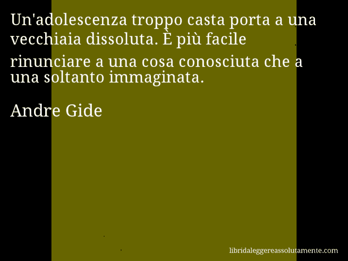 Aforisma di Andre Gide : Un'adolescenza troppo casta porta a una vecchiaia dissoluta. È più facile rinunciare a una cosa conosciuta che a una soltanto immaginata.