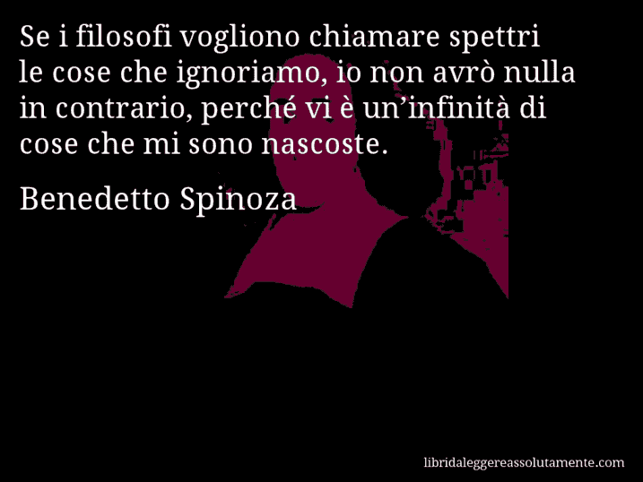 Aforisma di Benedetto Spinoza : Se i filosofi vogliono chiamare spettri le cose che ignoriamo, io non avrò nulla in contrario, perché vi è un’infinità di cose che mi sono nascoste.