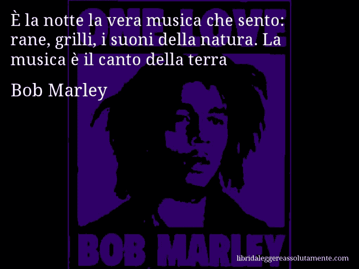 Aforisma di Bob Marley : È la notte la vera musica che sento: rane, grilli, i suoni della natura. La musica è il canto della terra