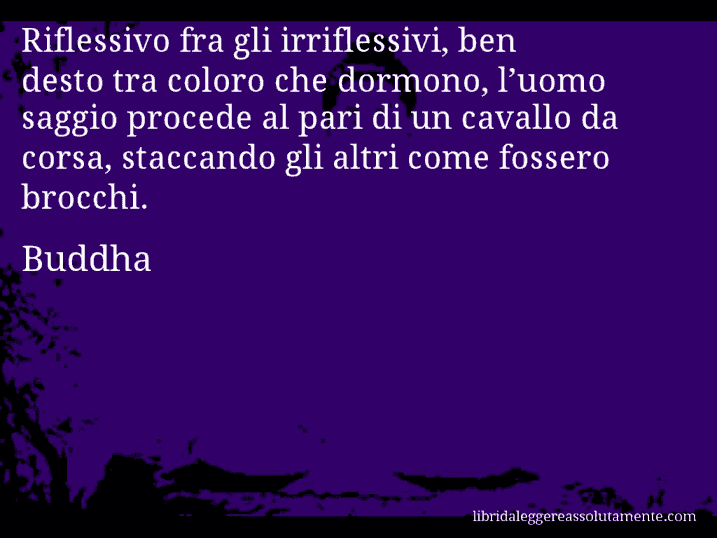 Aforisma di Buddha : Riflessivo fra gli irriflessivi, ben desto tra coloro che dormono, l’uomo saggio procede al pari di un cavallo da corsa, staccando gli altri come fossero brocchi.