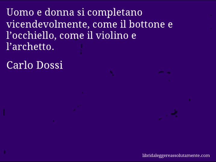 Aforisma di Carlo Dossi : Uomo e donna si completano vicendevolmente, come il bottone e l’occhiello, come il violino e l’archetto.