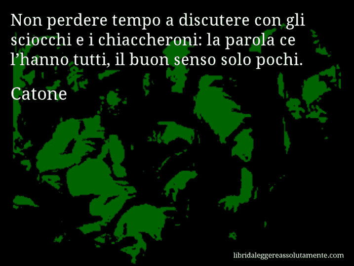 Aforisma di Catone : Non perdere tempo a discutere con gli sciocchi e i chiaccheroni: la parola ce l’hanno tutti, il buon senso solo pochi.