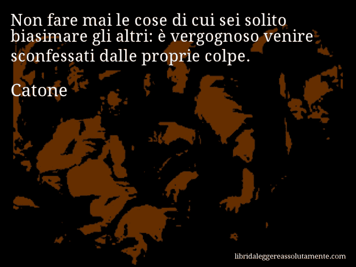 Aforisma di Catone : Non fare mai le cose di cui sei solito biasimare gli altri: è vergognoso venire sconfessati dalle proprie colpe.