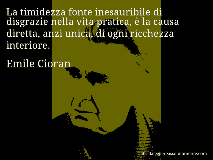 Aforisma di Emile Cioran : La timidezza fonte inesauribile di disgrazie nella vita pratica, è la causa diretta, anzi unica, di ogni ricchezza interiore.