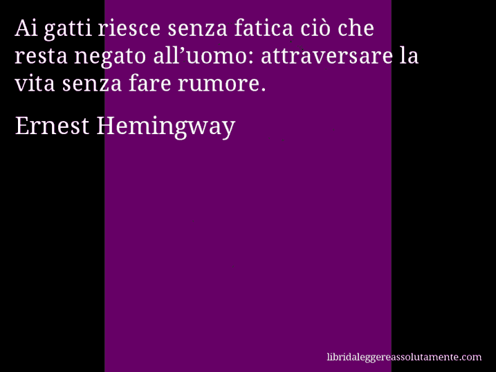 Aforisma di Ernest Hemingway : Ai gatti riesce senza fatica ciò che resta negato all’uomo: attraversare la vita senza fare rumore.