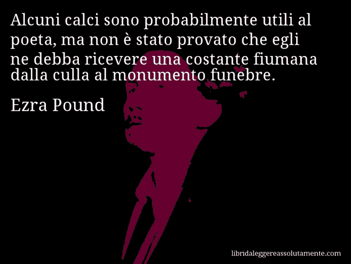 Aforisma di Ezra Pound : Alcuni calci sono probabilmente utili al poeta, ma non è stato provato che egli ne debba ricevere una costante fiumana dalla culla al monumento funebre.