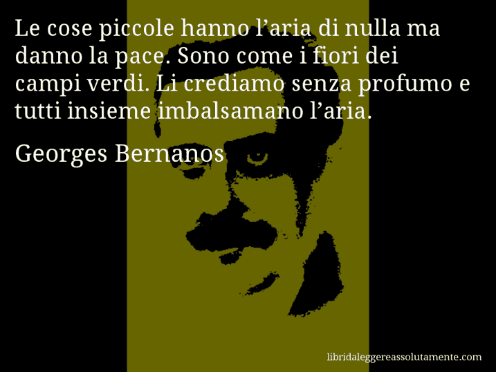 Aforisma di Georges Bernanos : Le cose piccole hanno l’aria di nulla ma danno la pace. Sono come i fiori dei campi verdi. Li crediamo senza profumo e tutti insieme imbalsamano l’aria.