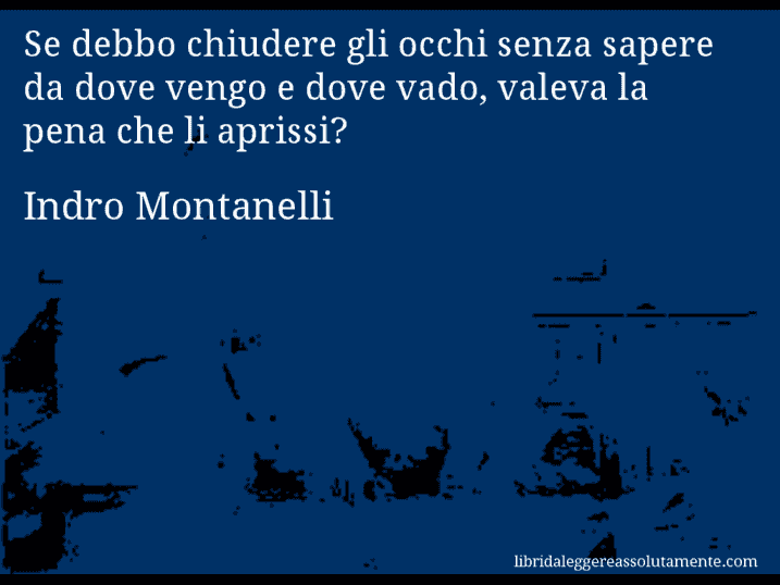 Aforisma di Indro Montanelli : Se debbo chiudere gli occhi senza sapere da dove vengo e dove vado, valeva la pena che li aprissi?