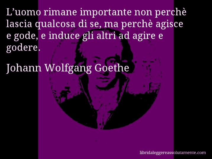 Aforisma di Johann Wolfgang Goethe : L’uomo rimane importante non perchè lascia qualcosa di se, ma perchè agisce e gode, e induce gli altri ad agire e godere.