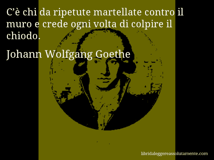 Aforisma di Johann Wolfgang Goethe : C’è chi da ripetute martellate contro il muro e crede ogni volta di colpire il chiodo.