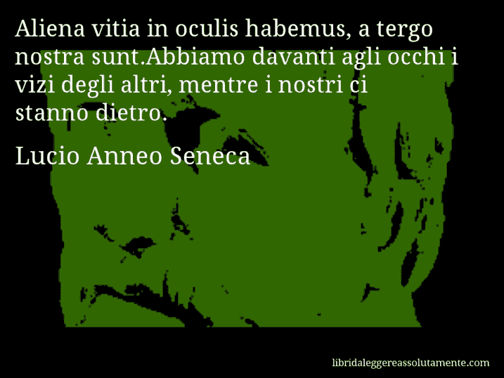 Aforisma di Lucio Anneo Seneca : Aliena vitia in oculis habemus, a tergo nostra sunt.Abbiamo davanti agli occhi i vizi degli altri, mentre i nostri ci stanno dietro.