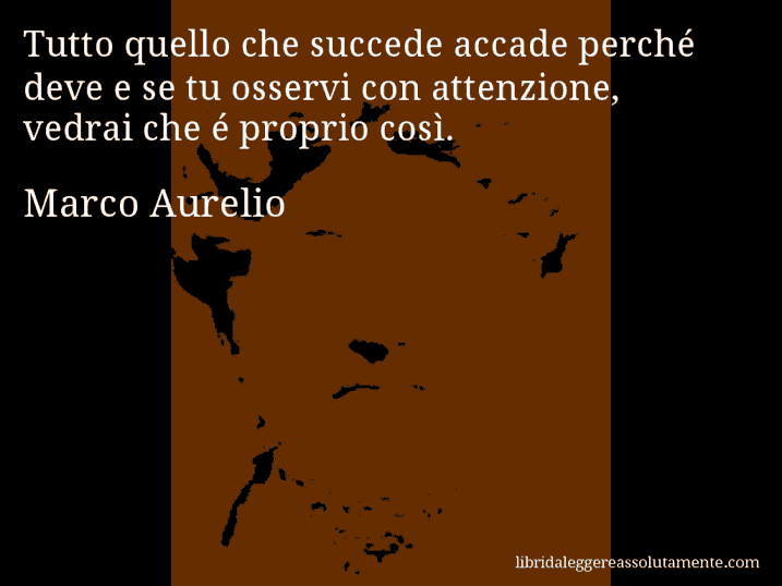 Aforisma di Marco Aurelio : Tutto quello che succede accade perché deve e se tu osservi con attenzione, vedrai che é proprio così.