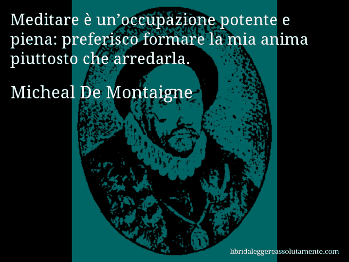 Aforisma di Micheal De Montaigne : Meditare è un’occupazione potente e piena: preferisco formare la mia anima piuttosto che arredarla.