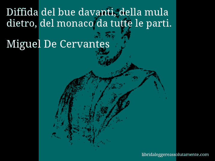 Aforisma di Miguel De Cervantes : Diffida del bue davanti, della mula dietro, del monaco da tutte le parti.