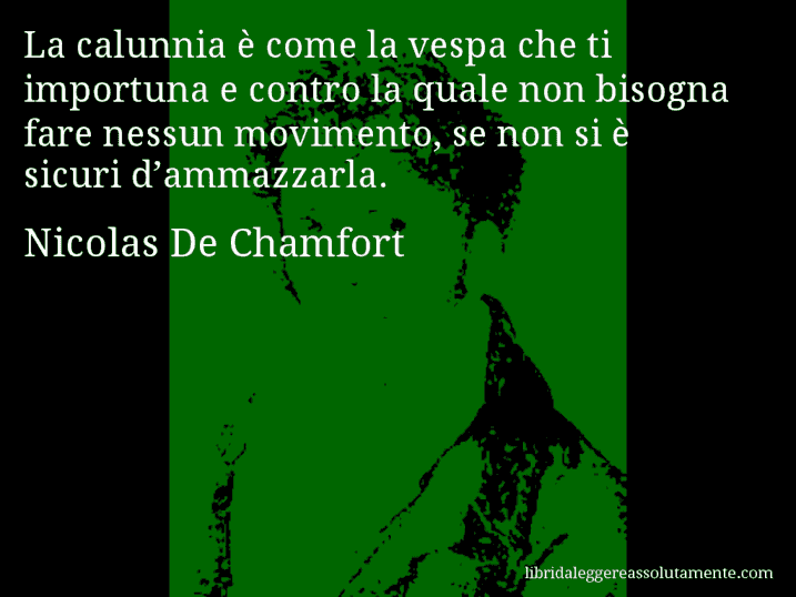 Aforisma di Nicolas De Chamfort : La calunnia è come la vespa che ti importuna e contro la quale non bisogna fare nessun movimento, se non si è sicuri d’ammazzarla.