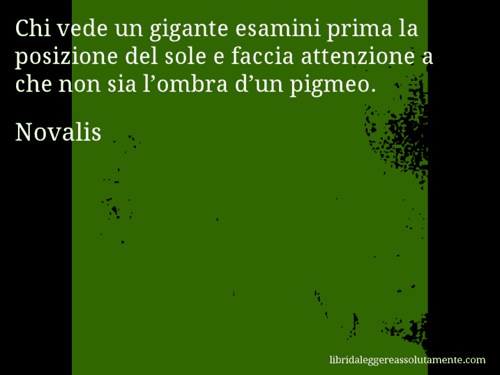 Aforisma di Novalis : Chi vede un gigante esamini prima la posizione del sole e faccia attenzione a che non sia l’ombra d’un pigmeo.