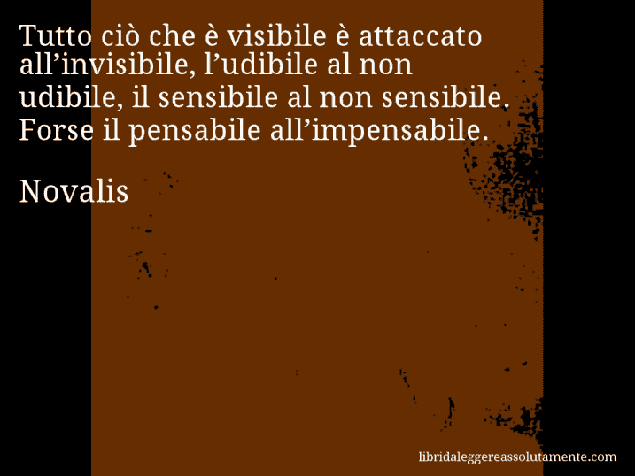 Aforisma di Novalis : Tutto ciò che è visibile è attaccato all’invisibile, l’udibile al non udibile, il sensibile al non sensibile. Forse il pensabile all’impensabile.