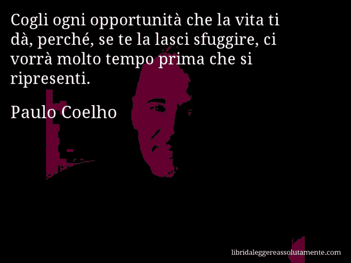 Aforisma di Paulo Coelho : Cogli ogni opportunità che la vita ti dà, perché, se te la lasci sfuggire, ci vorrà molto tempo prima che si ripresenti.