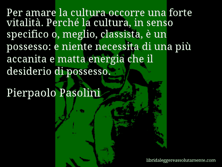 Aforisma di Pierpaolo Pasolini : Per amare la cultura occorre una forte vitalità. Perché la cultura, in senso specifico o, meglio, classista, è un possesso: e niente necessita di una più accanita e matta energia che il desiderio di possesso.