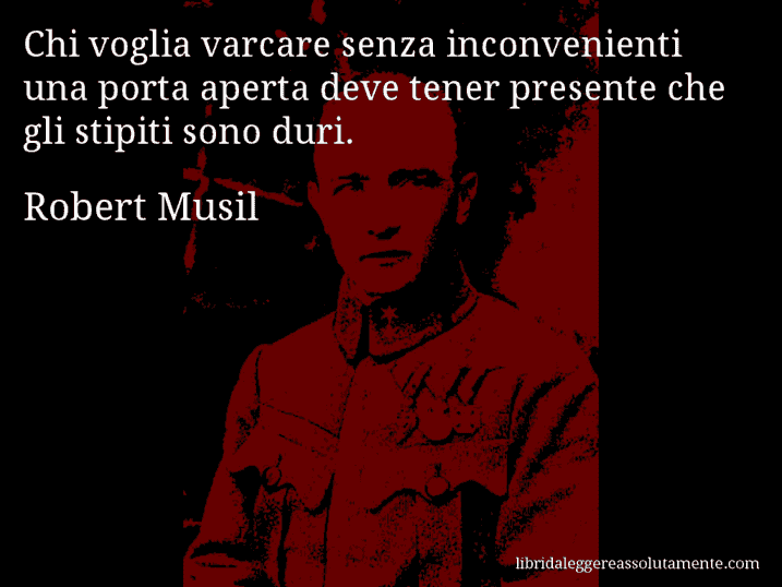 Aforisma di Robert Musil : Chi voglia varcare senza inconvenienti una porta aperta deve tener presente che gli stipiti sono duri.