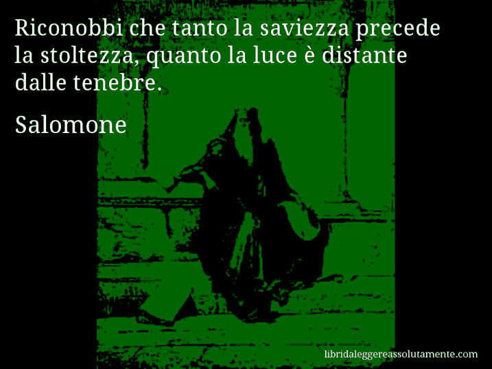 Aforisma di Salomone : Riconobbi che tanto la saviezza precede la stoltezza, quanto la luce è distante dalle tenebre.