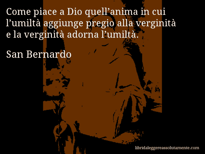 Aforisma di San Bernardo : Come piace a Dio quell’anima in cui l’umiltà aggiunge pregio alla verginità e la verginità adorna l’umiltà.