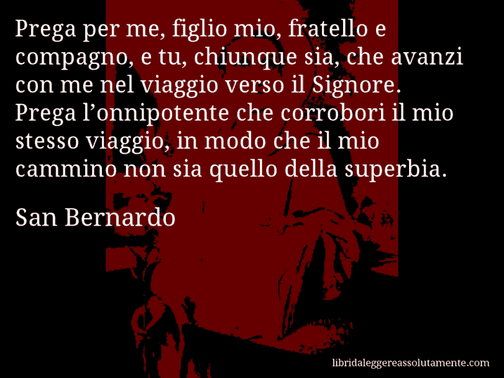 Aforisma di San Bernardo : Prega per me, figlio mio, fratello e compagno, e tu, chiunque sia, che avanzi con me nel viaggio verso il Signore. Prega l’onnipotente che corrobori il mio stesso viaggio, in modo che il mio cammino non sia quello della superbia.