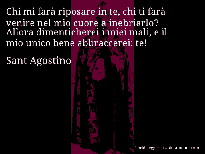 Aforisma di Sant Agostino : Chi mi farà riposare in te, chi ti farà venire nel mio cuore a inebriarlo? Allora dimenticherei i miei mali, e il mio unico bene abbraccerei: te!