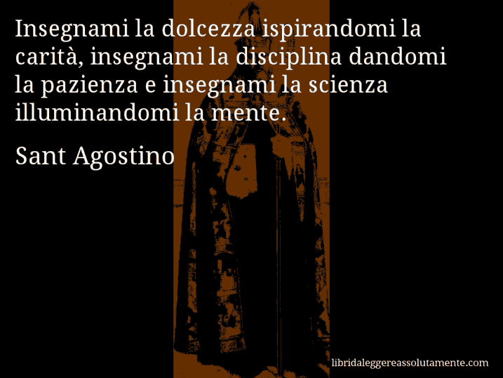 Aforisma di Sant Agostino : Insegnami la dolcezza ispirandomi la carità, insegnami la disciplina dandomi la pazienza e insegnami la scienza illuminandomi la mente.