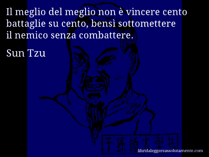 Aforisma di Sun Tzu : Il meglio del meglio non è vincere cento battaglie su cento, bensì sottomettere il nemico senza combattere.