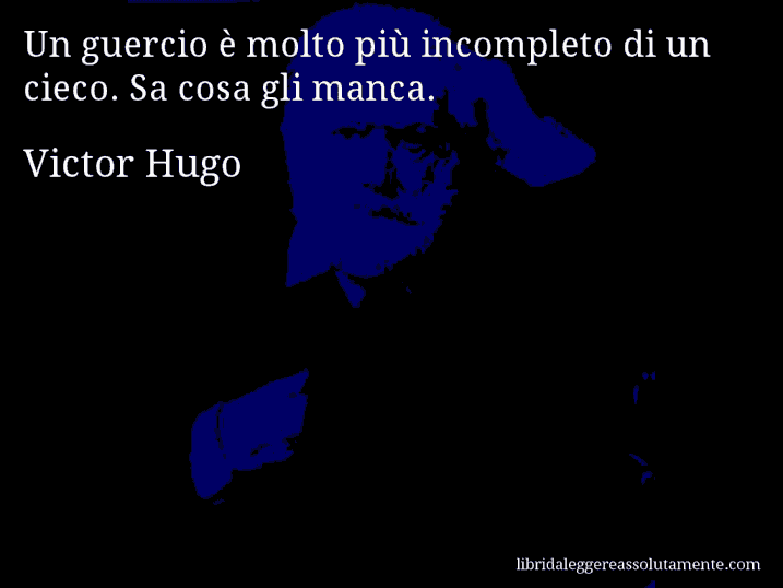 Aforisma di Victor Hugo : Un guercio è molto più incompleto di un cieco. Sa cosa gli manca.