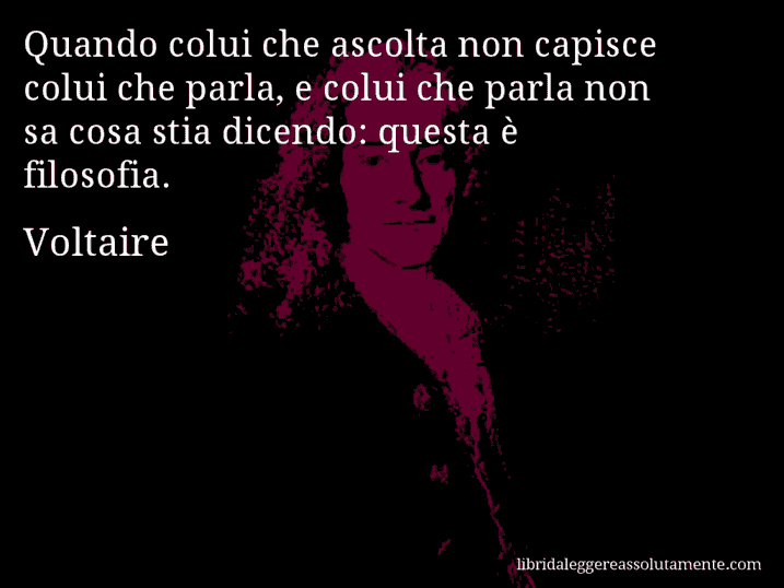 Aforisma di Voltaire : Quando colui che ascolta non capisce colui che parla, e colui che parla non sa cosa stia dicendo: questa è filosofia.