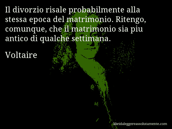 Aforisma di Voltaire : Il divorzio risale probabilmente alla stessa epoca del matrimonio. Ritengo, comunque, che il matrimonio sia piu antico di qualche settimana.