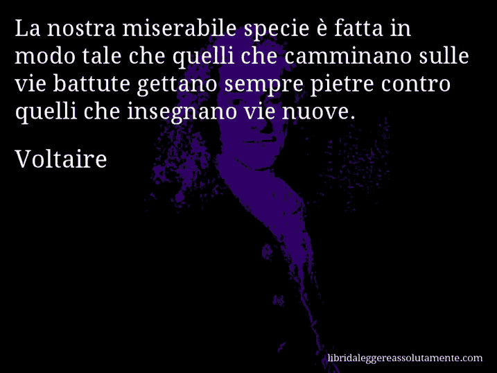 Aforisma di Voltaire : La nostra miserabile specie è fatta in modo tale che quelli che camminano sulle vie battute gettano sempre pietre contro quelli che insegnano vie nuove.