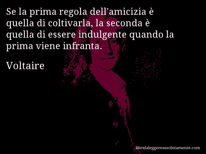 Aforisma di Voltaire : Se la prima regola dell'amicizia è quella di coltivarla, la seconda è quella di essere indulgente quando la prima viene infranta.