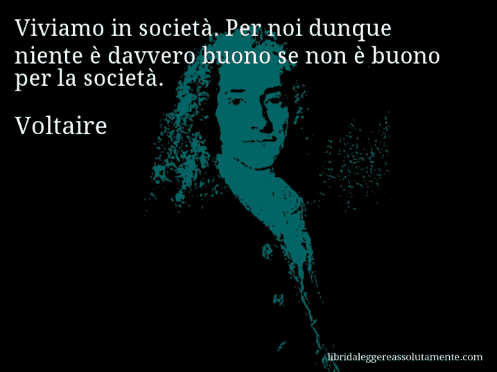 Aforisma di Voltaire : Viviamo in società. Per noi dunque niente è davvero buono se non è buono per la società.