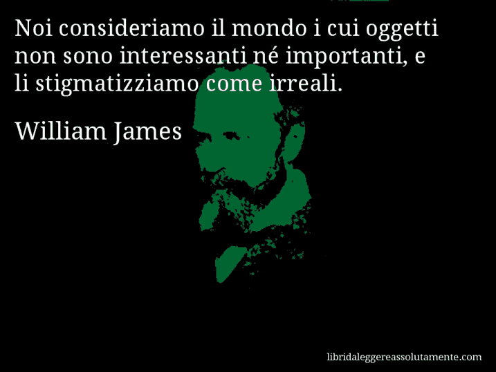 Aforisma di William James : Noi consideriamo il mondo i cui oggetti non sono interessanti né importanti, e li stigmatizziamo come irreali.