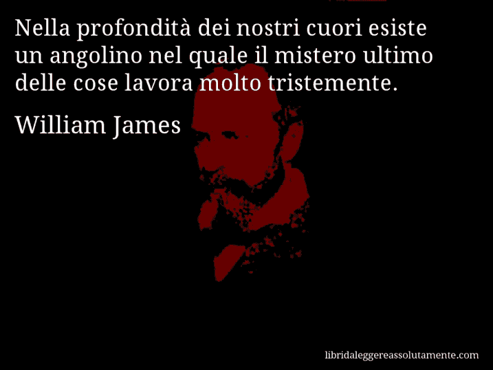 Aforisma di William James : Nella profondità dei nostri cuori esiste un angolino nel quale il mistero ultimo delle cose lavora molto tristemente.