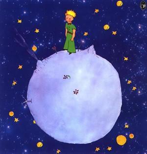 Disegno del piccolo principe su un asteroide